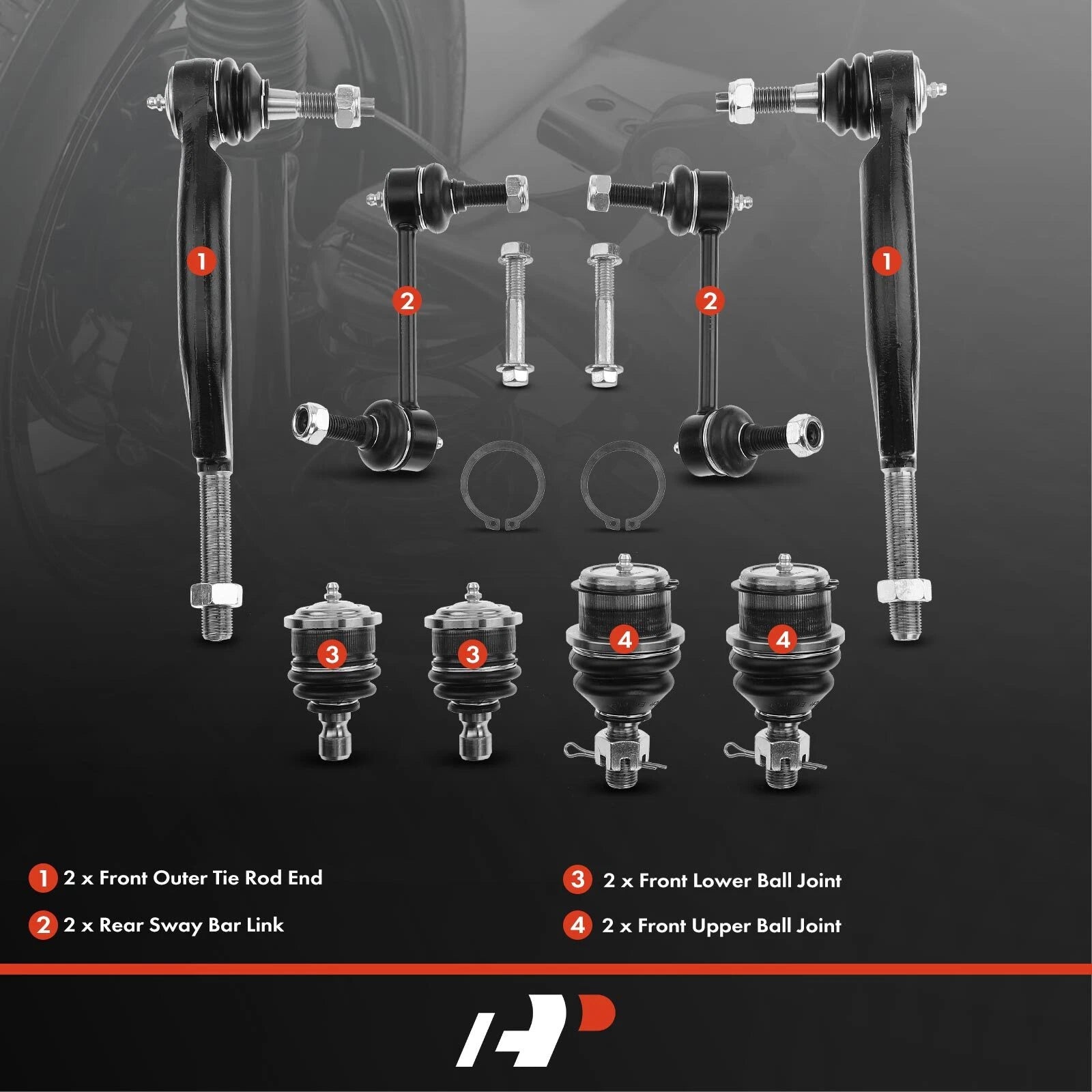 Set of 8 Front & Rear Bar End Links & Tie Rod Ends for Chevy Trailblazer