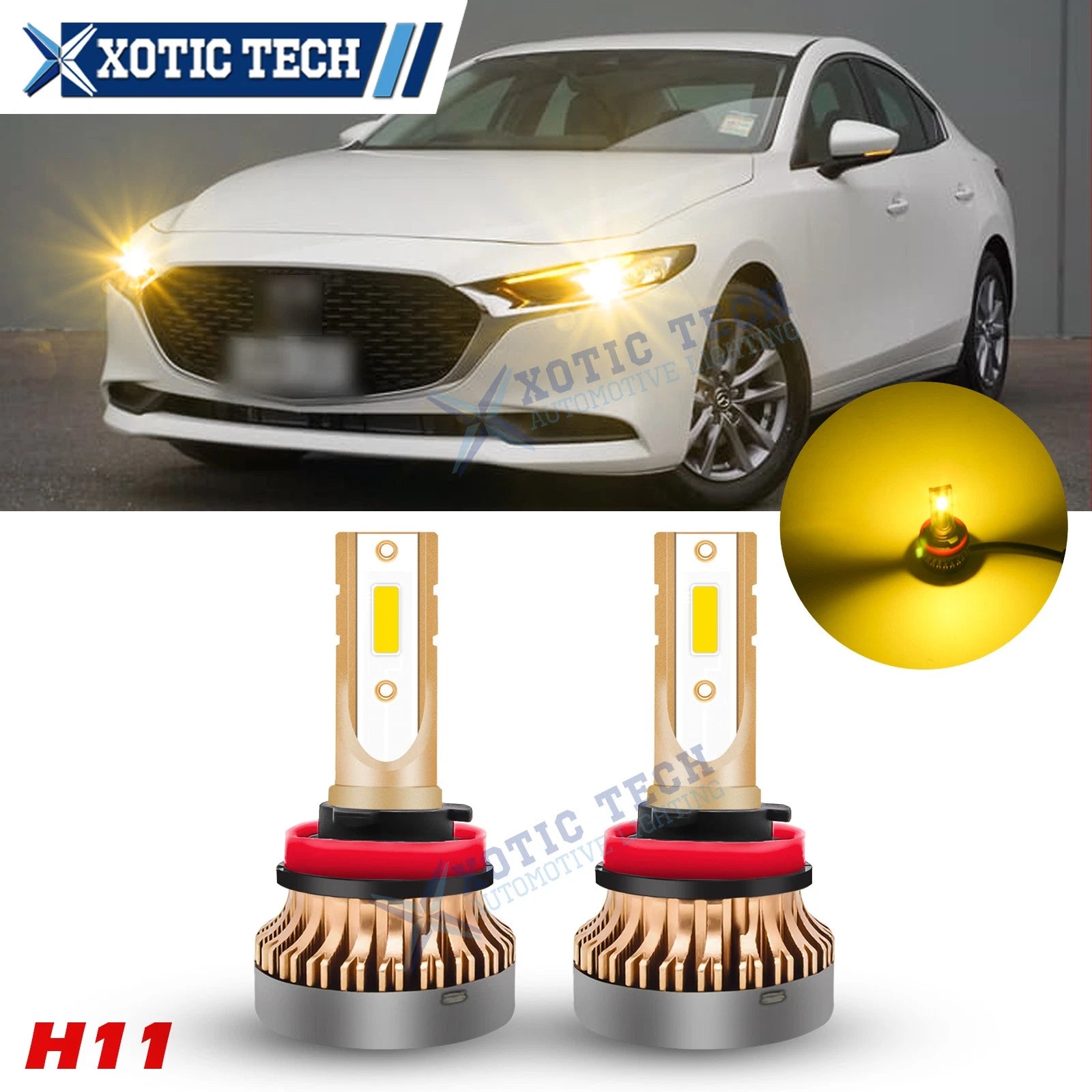 3000K Golden Yellow LED DRL Bulbs for Mazda (H11/H8) (2002–2012)