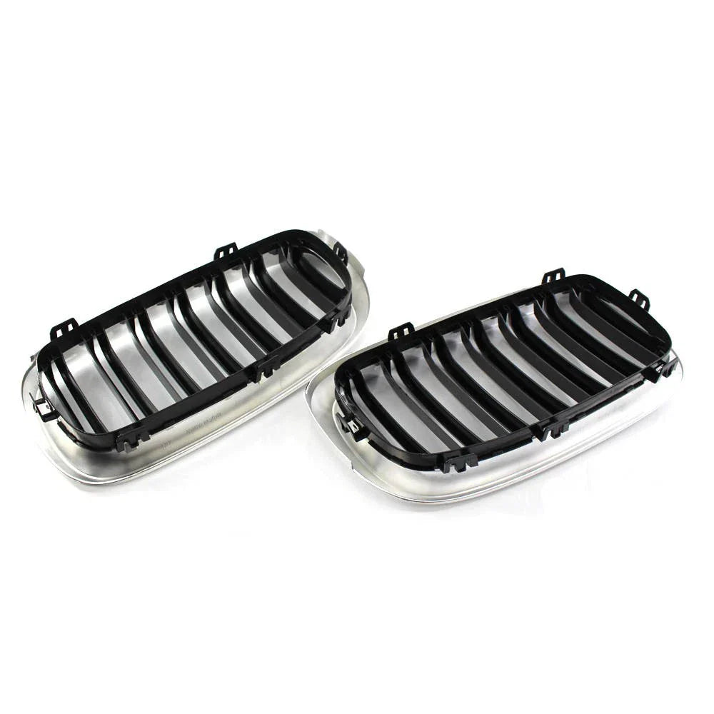 2 x Black+Chrome Front Grill Dual Slat for BMW X5 F15 X6 F16 M (2014–2018)