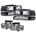 Set of 2 Black Clear Headlights and Fog Lights for Chevy Silverado/Suburban