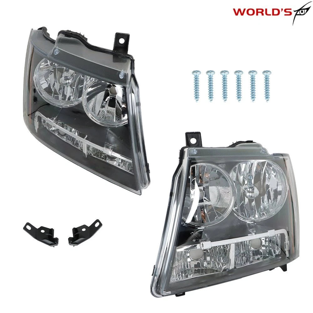 Headlights Pair for Chevy Avalanche/Suburban/Tahoe (2007–2014) Black Halogen