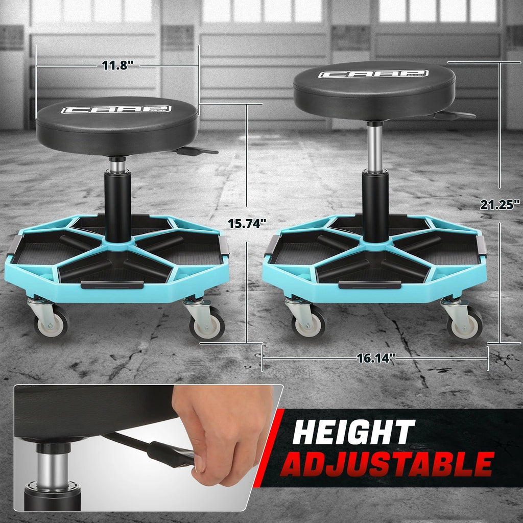 Adjustable Rolling Stool for Mechanics Tool Seat (15.74"-21.25")