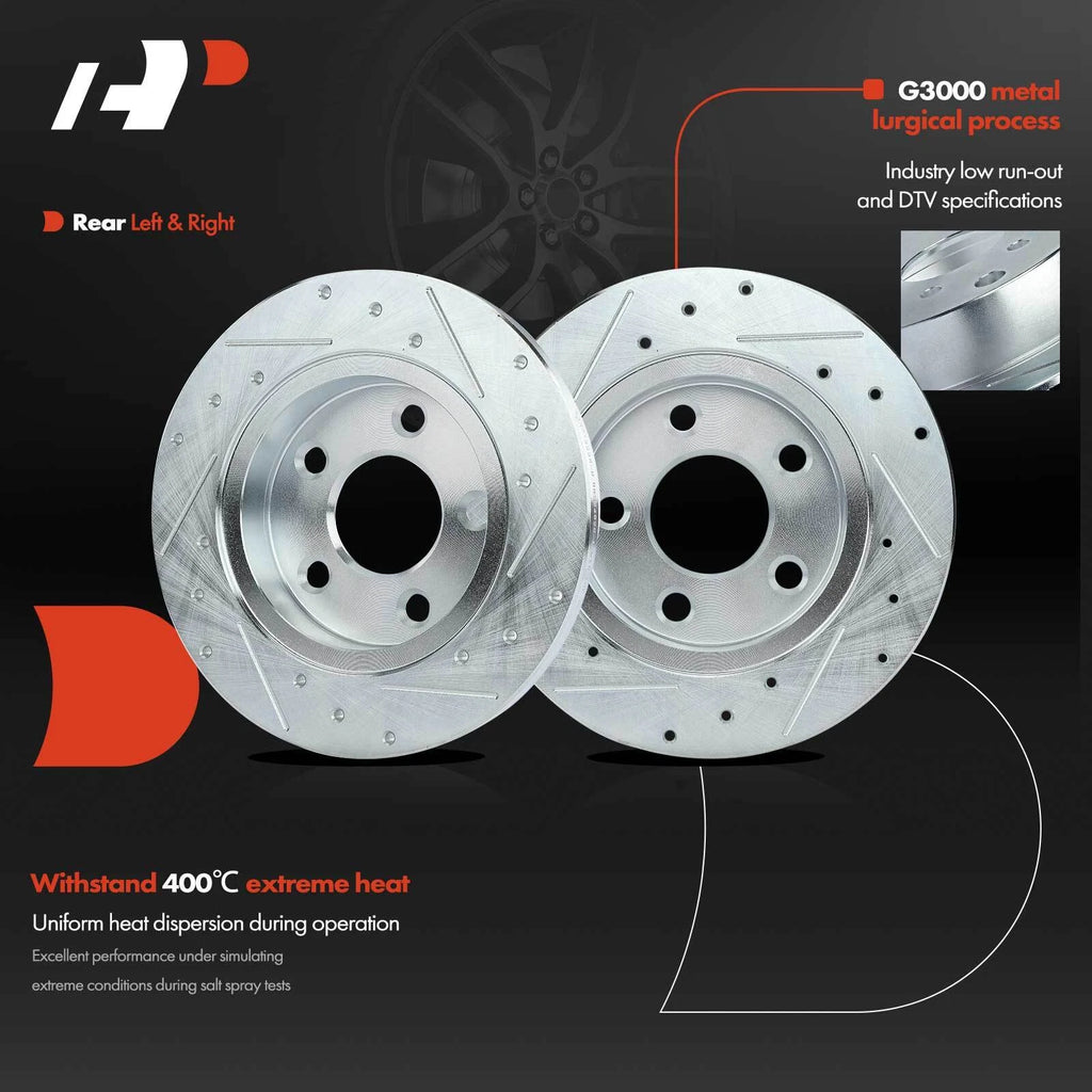 Rear Drilled Brake Rotor & Ceramic Pad for Ford Taurus (1996-2007)