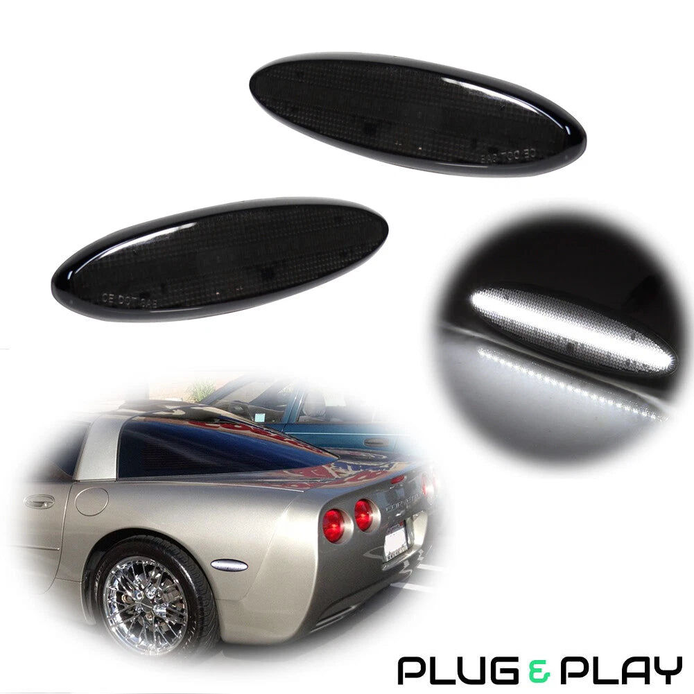 2X White LED Rear Bumper Side Marker Lights for Chevrolet Corvette C5