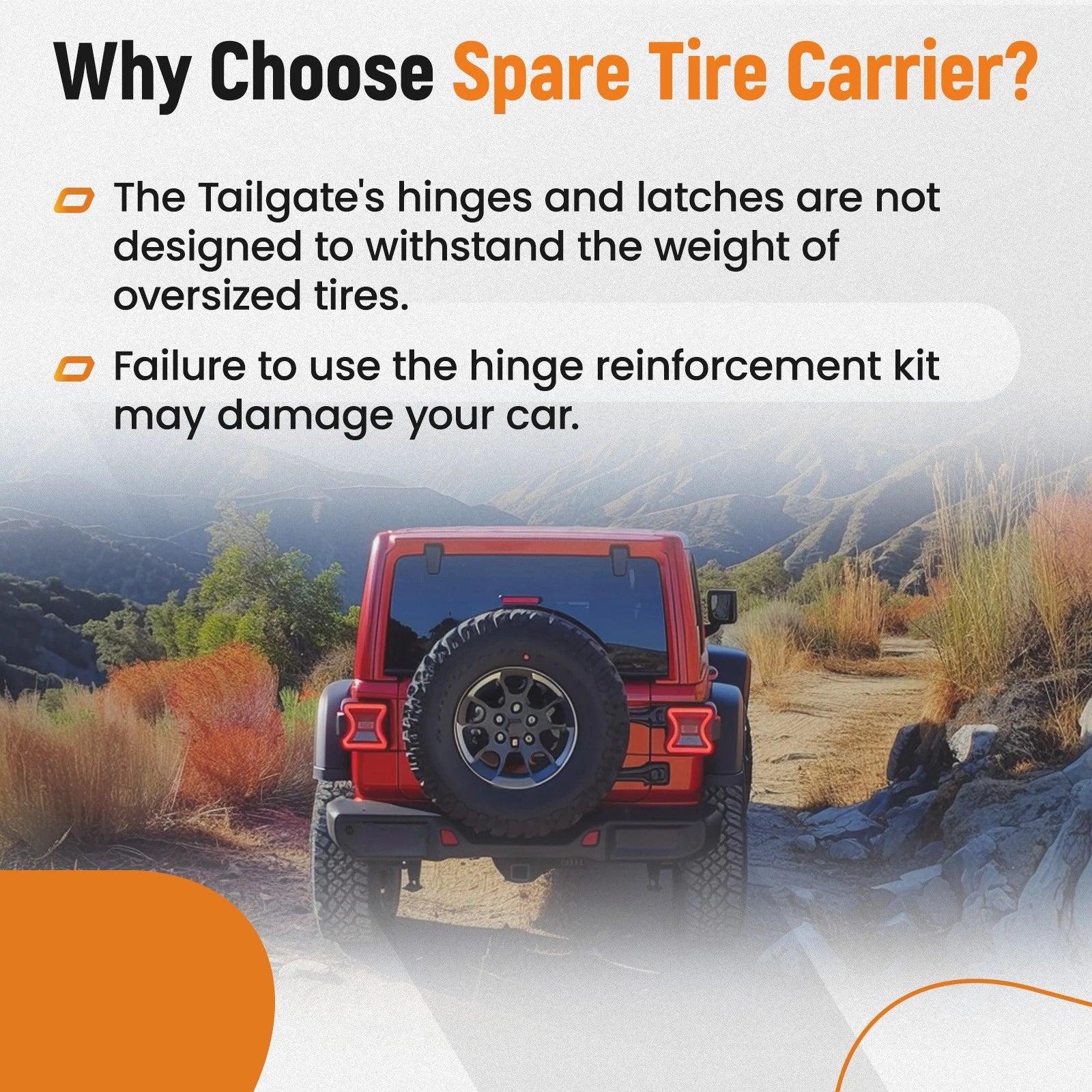 Spare Tire Carrier Tailgate Bracket Hinge for Jeep Wrangler JL (2018–2023)