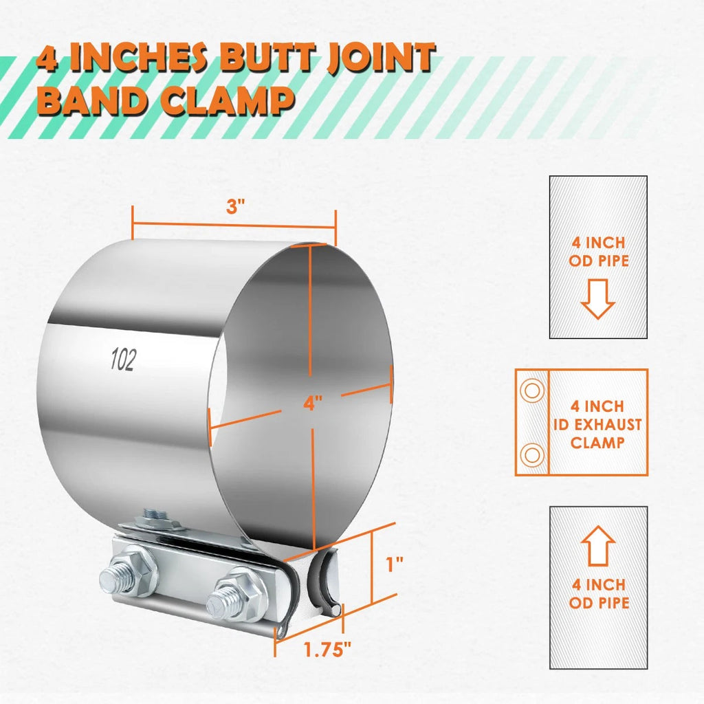 4" ID Stainless Steel Catback Exhaust Pipe Butt Joint Band Clamp Sleeve Coupler