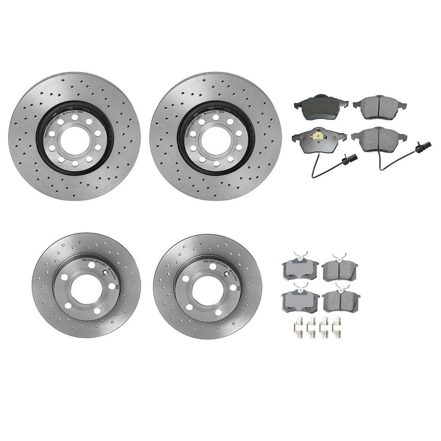Akebono Euro Brake Kit Set of 4 Xtra Drilled Disc Rotors Pads for A4 Quattro (2002–2008)