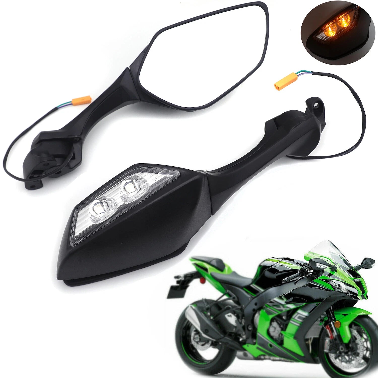 Rear View Mirrors with Turn Signals for Kawasaki Ninja ZX10R (2011–2015) / H2 (2014–2015)
