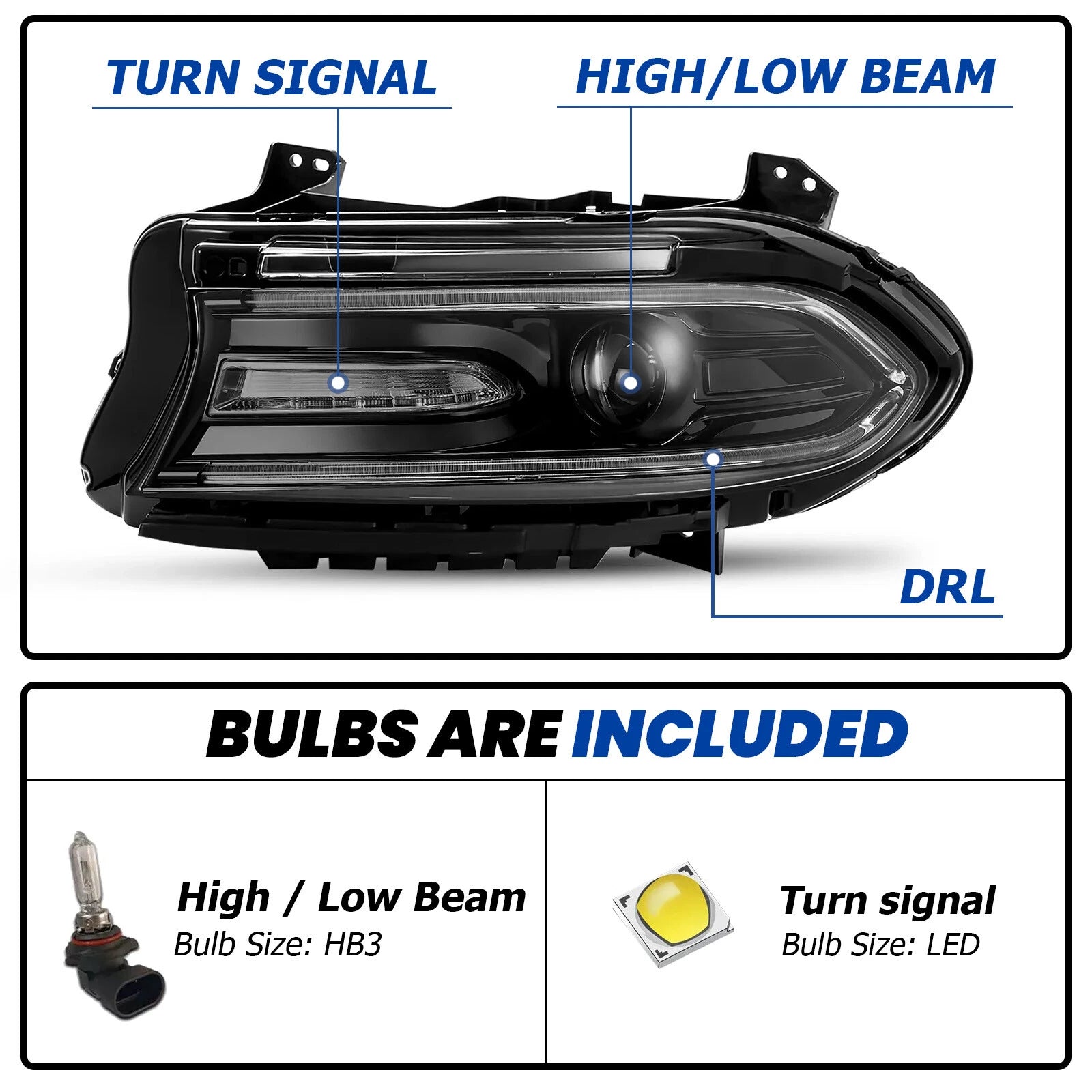 Pair LED Projector Headlights for Dodge Charger (2015–2023)