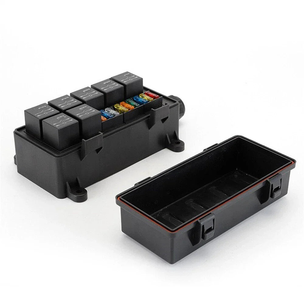 9-Way Fuse Relay Box with 5-Pin 40A Relays & Fuses for Car, Truck, Boat