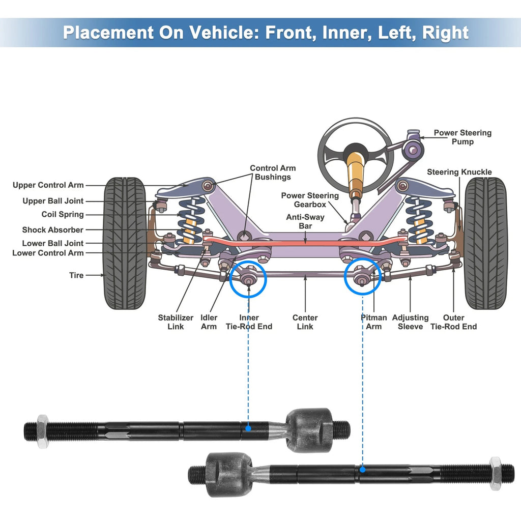 Set of 4 Front Inner Tie Rod End Links for Toyota RAV4 (2006–2018)