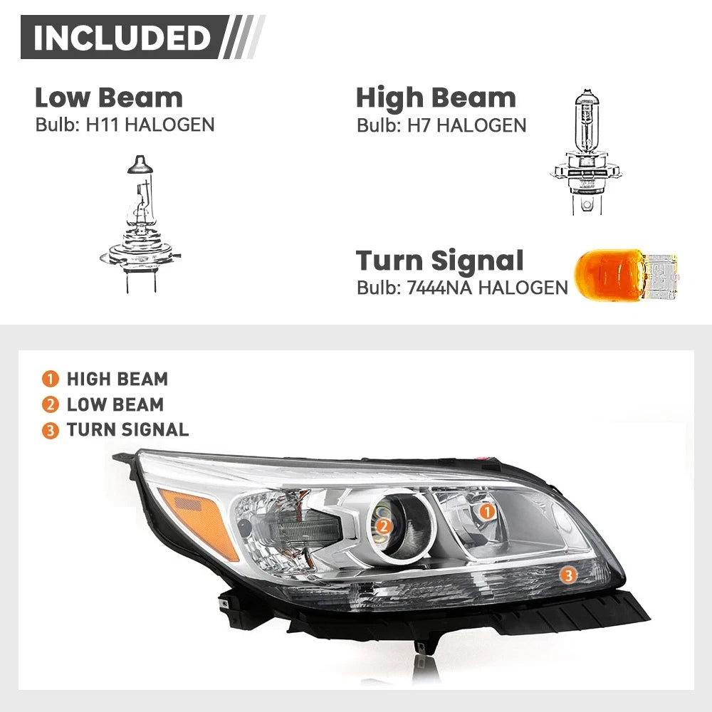 Halogen Headlight w/ Bulb Right for Chevy Malibu (2013–2016)