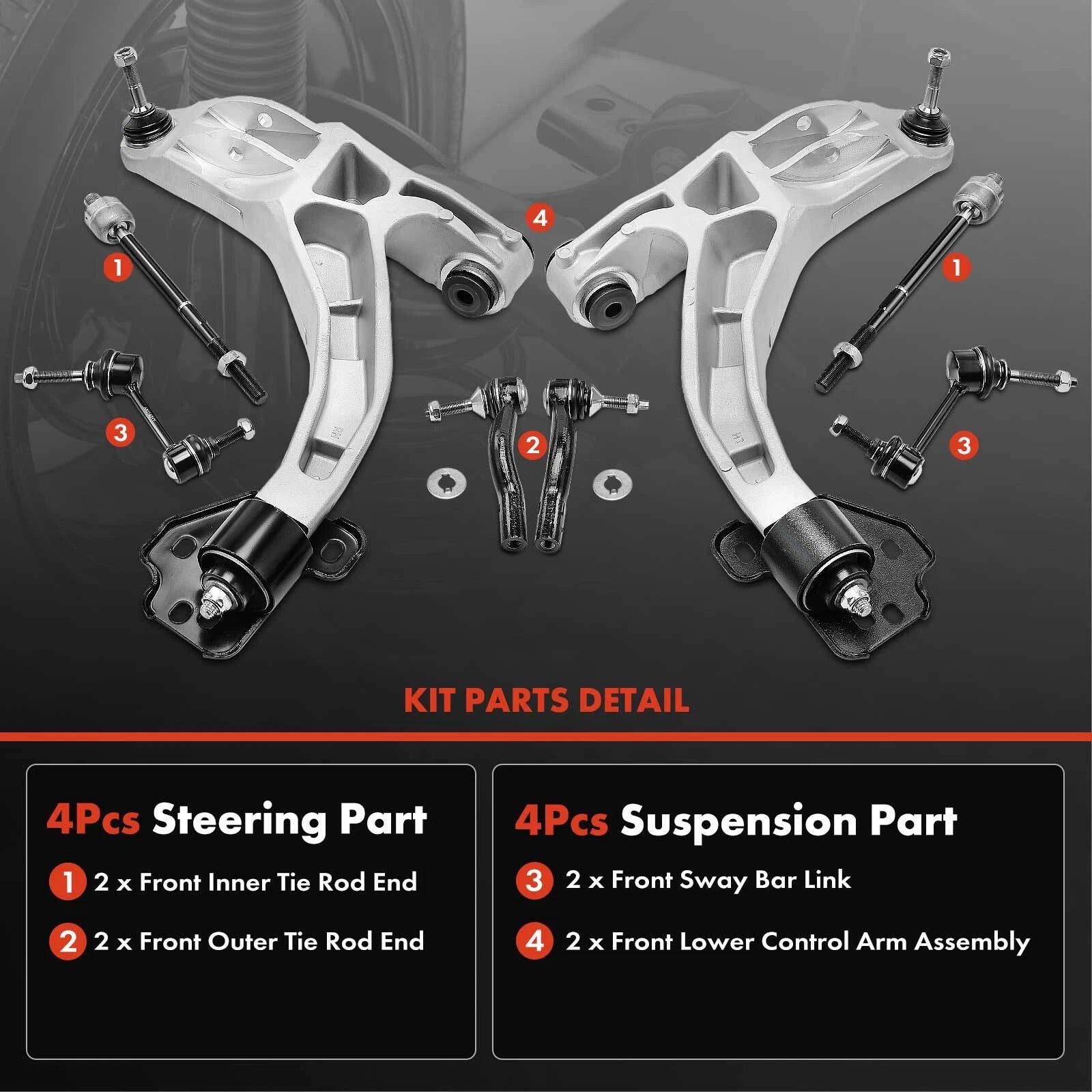 Set of 8 Front Control Arms with Ball Joints for Lincoln Ford