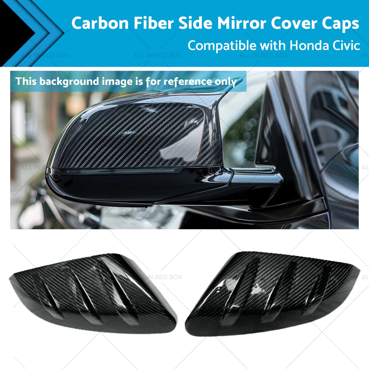 2X Carbon Fiber Side Mirror Cover Caps for Honda Civic (2016–2021)