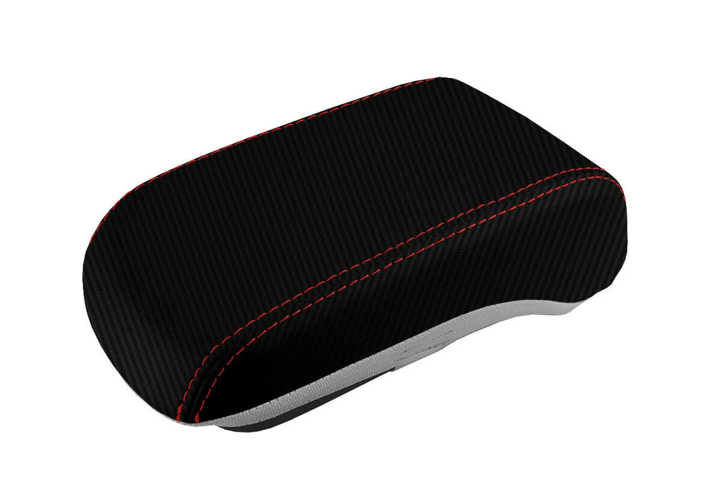 Console Lid Armrest Cover for Mitsubishi Lancer (2008–2016) Carbon Fiber Red Stitch
