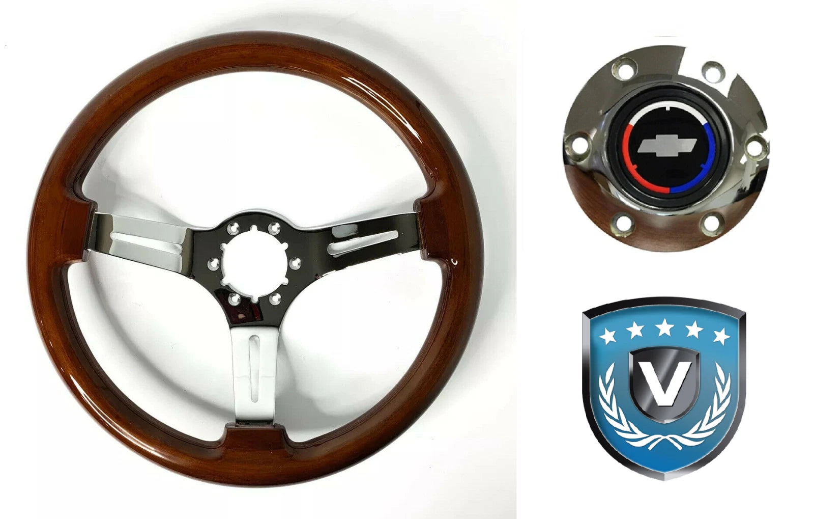 14 Inch Chrome Wood Slotted Steering Wheel Replacement for Chevrolet (2007–2013)