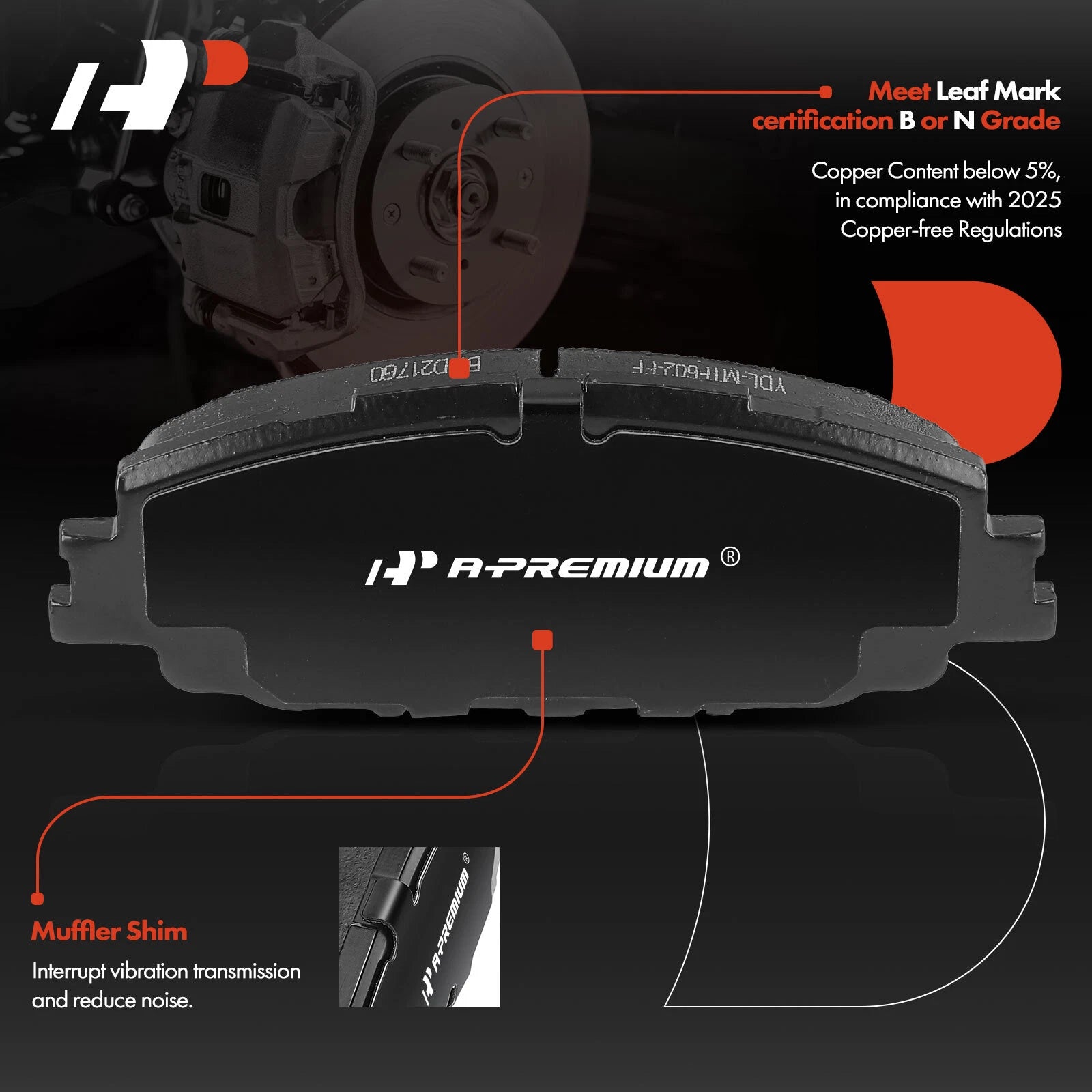 Ceramic Front Brake Pads for Toyota Corolla 2019-2022 Prius Prime 2020-2022