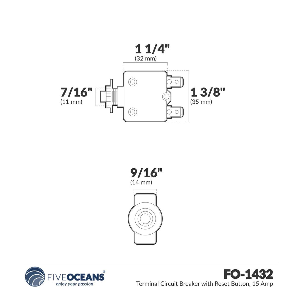Set of 4 Terminal Circuit Breakers with Reset Button, 15 Amp FO1432-M4 for Automotive