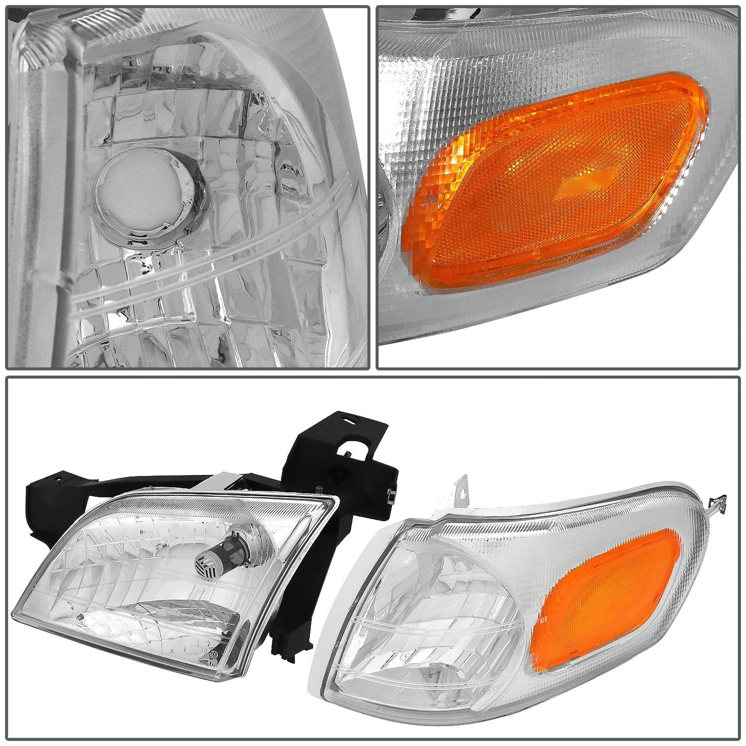 Chrome Housing Headlight + Amber Side Turn Signal Lamp for Chevy Venture (1997–2005)