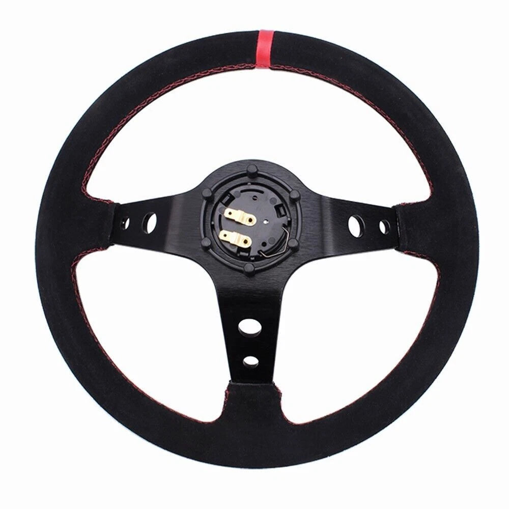 350mm Deep Dished Suede Steering Wheel & Quick Release Hub Kit for Universal