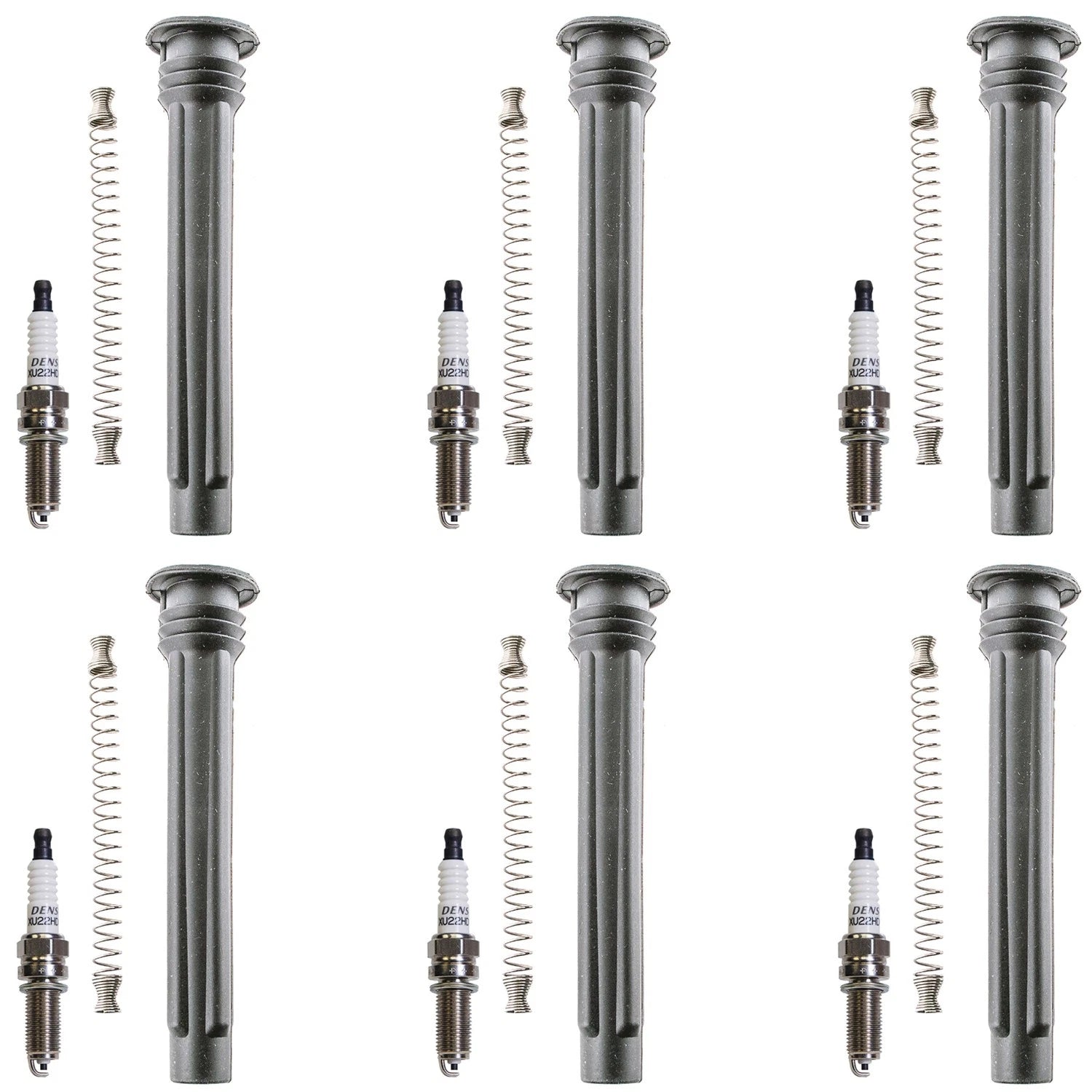 Set of 6 Denso Standard Spark Plugs & Coil Boots for Cherokee Ram1500 Wrangler (2015)