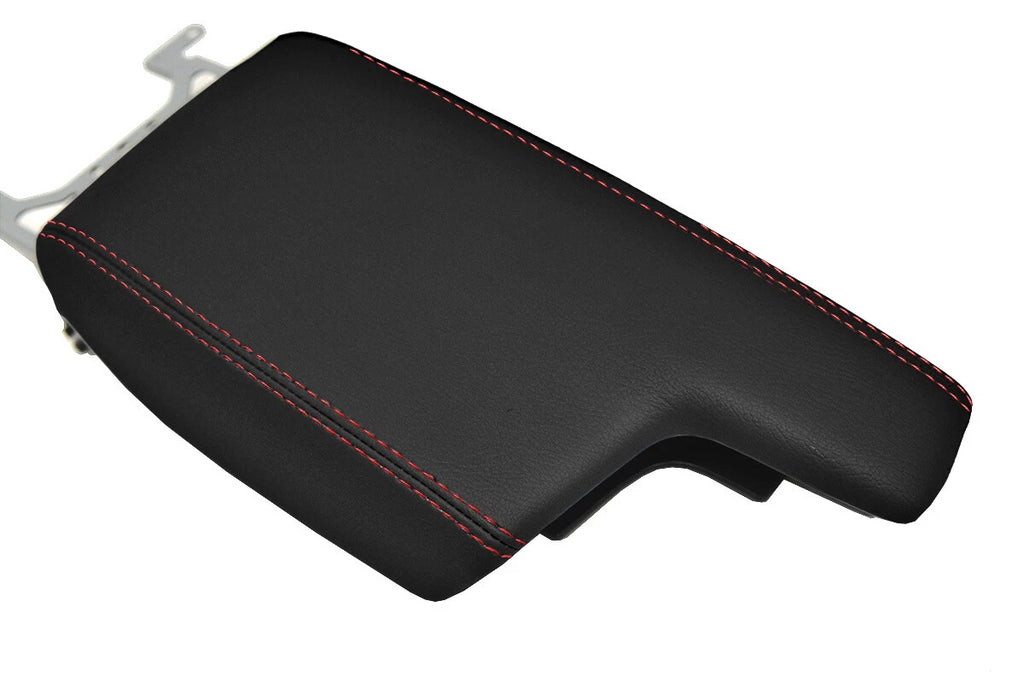 Leather Console Lid Armrest Cover for Subaru Impreza (2017–2020) Black Red Stitch