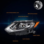 OE Style Left Side Headlight for Nissan Rogue (2017–2020) Black Housing Amber Corner