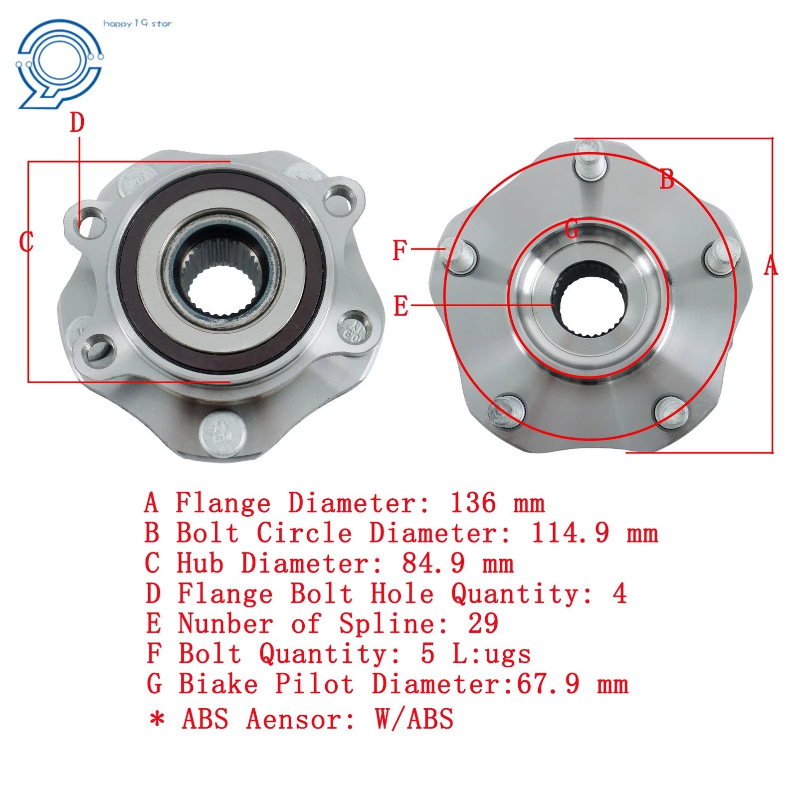 Front Wheel Hub Bearing for Nissan Qashqai Rogue Rogue Sport (2014–2023)