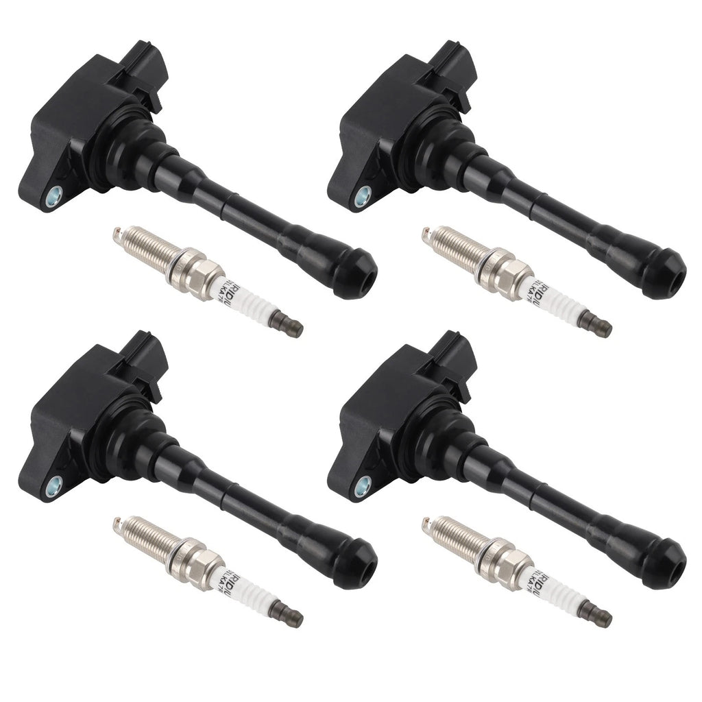 Pack of 4 Ignition Coils + Spark Plugs for Nissan Juke 1.6L L4 (2011–2017) UF659 91215