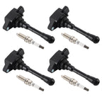 Pack of 4 Ignition Coils + Spark Plugs for Nissan Juke 1.6L L4 (2011–2017) UF659 91215