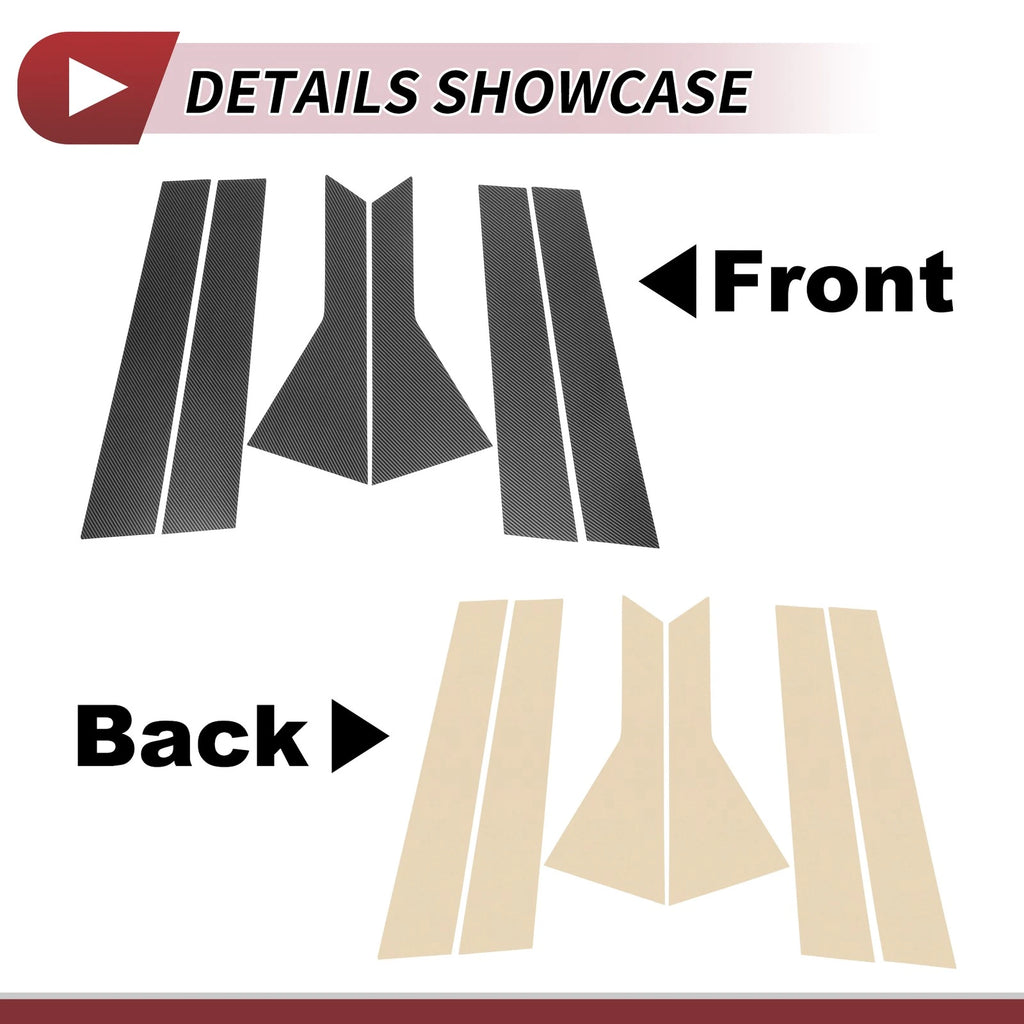 6 Pcs Door Pillar Window Trim for Ford Escape (2020–2023) Carbon Fiber Black