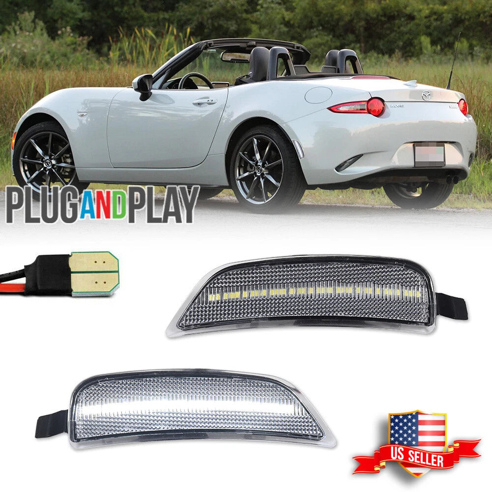2X Clear Lens White LED Rear Side Marker Lights for Mazda MX-5 Miata (2016–2023)