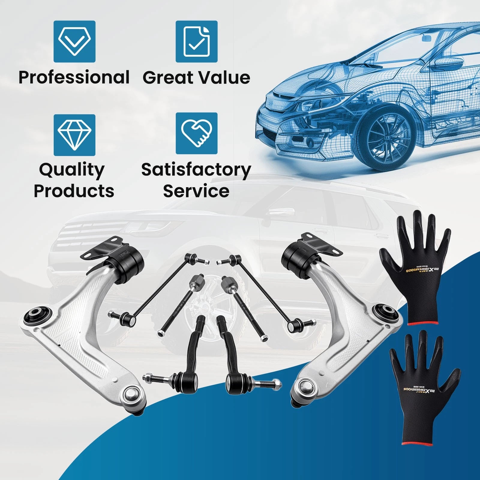 8pcs Front Lower Control Arm w/Ball Joint Sway Bar Links for Ford Fusion (2013–2020)