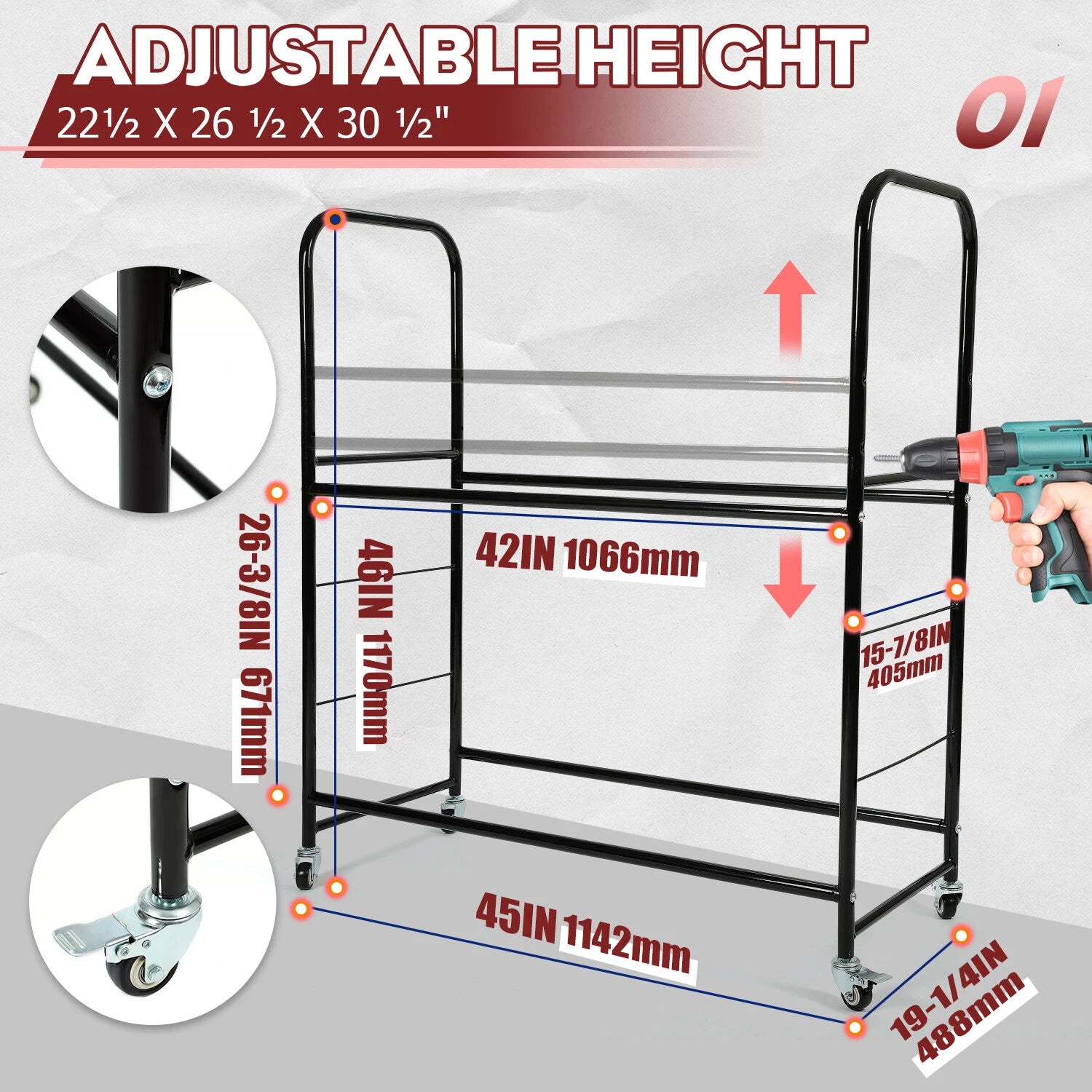 Adjustable Rolling Tire Rack for Garage Storage (Fits Most Vehicles)