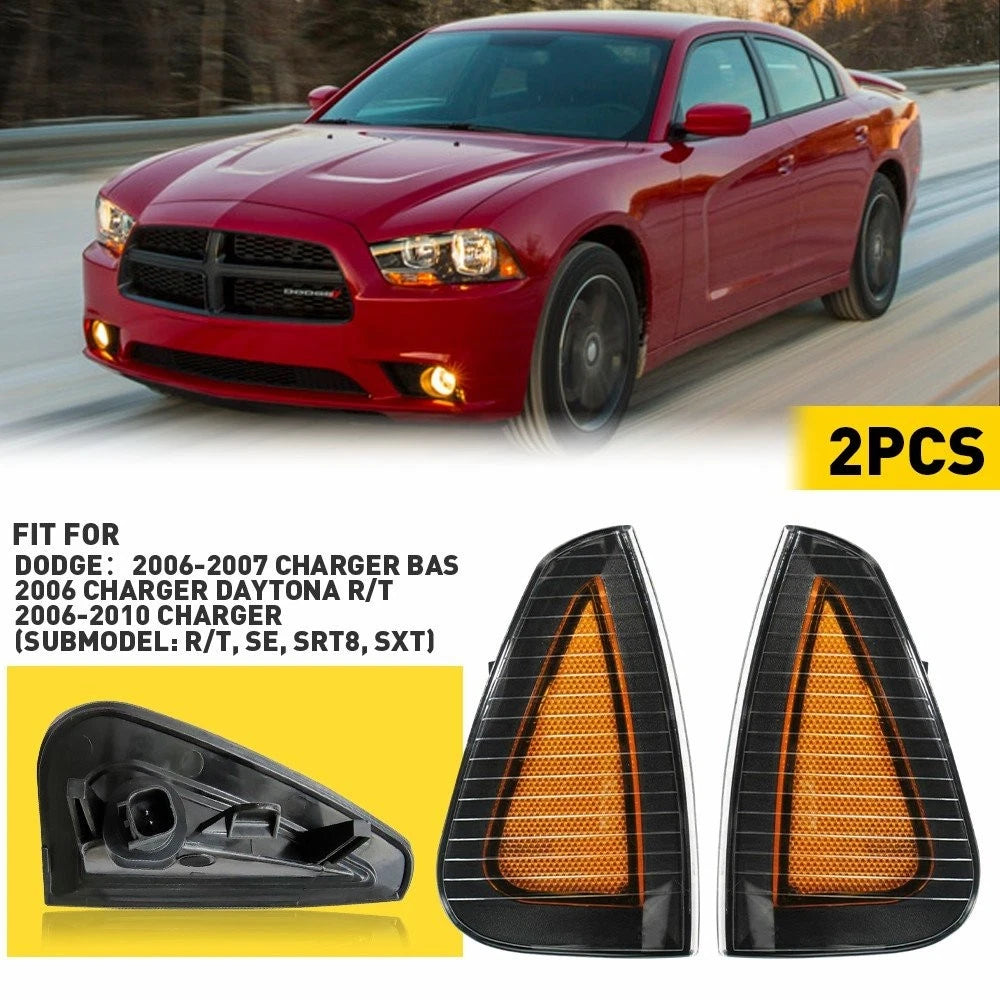 2PC Front Bumper Side Turn Signal Marker Lights for Dodge Charger (2006–2010)