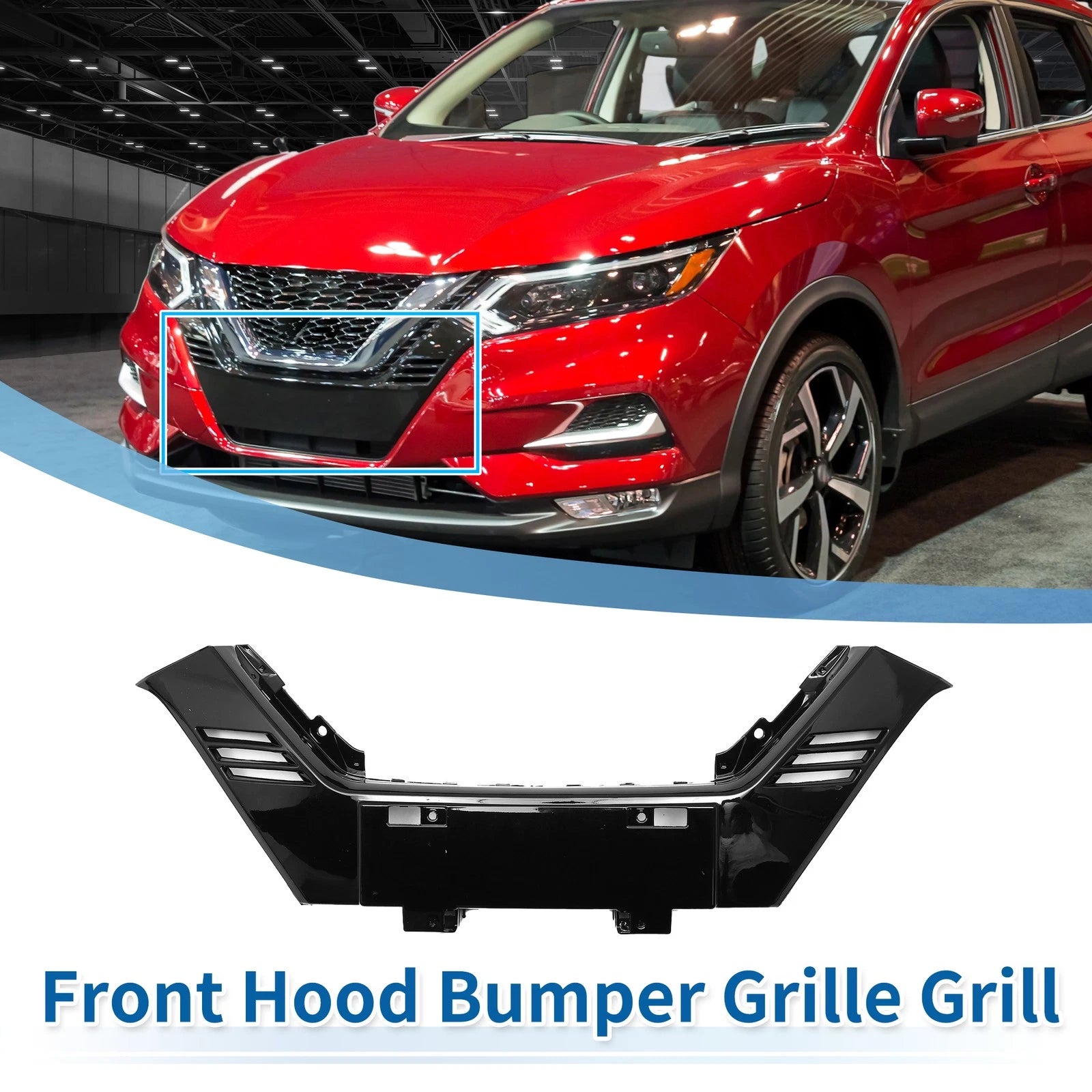 Front Upper Bumper Grille for Nissan Rogue Sport (2017–2021) Chrome Black