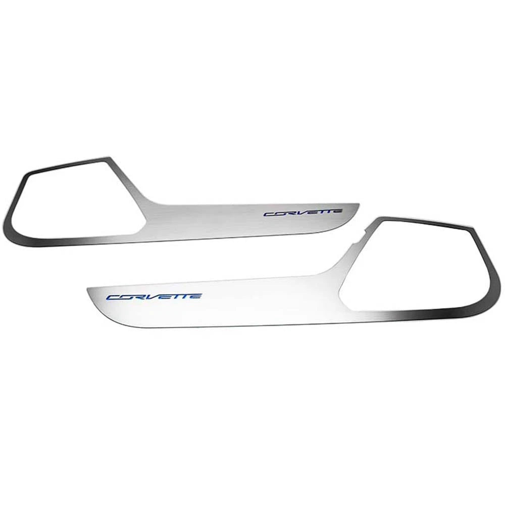 Brushed Door Guards w/Black Solid Vinyl "Corvette" Inlay for 2014-2019 Corvette