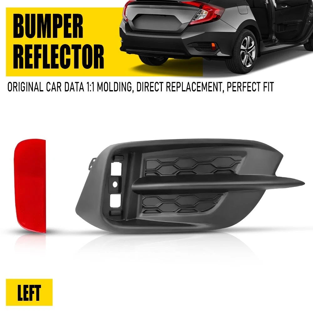 Rear LH Bumper Reflector with Molding Cover for Honda Civic Sedan/Coupe (2016–2020)