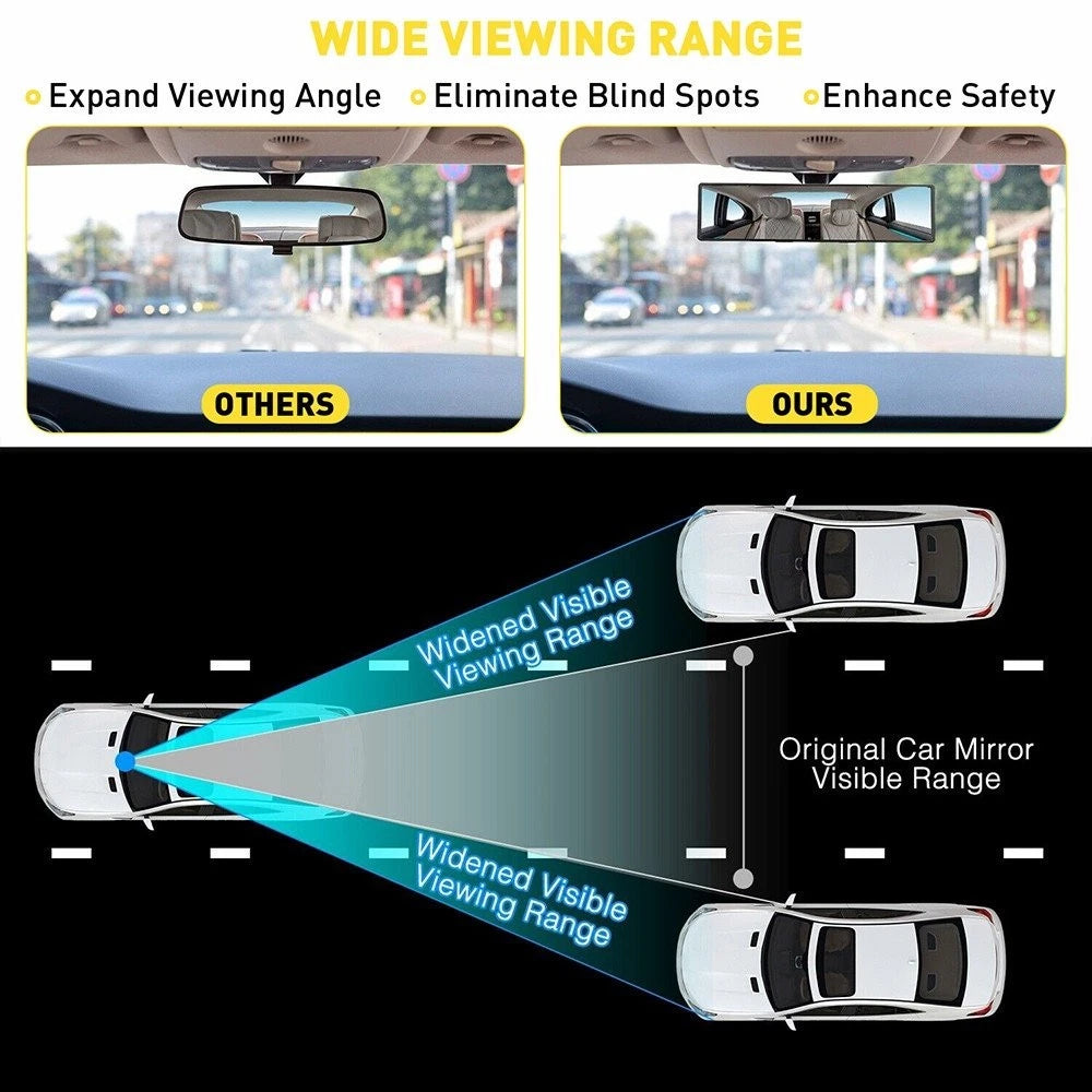 Wide-angle 270MM Clip On Convex Rear View Mirror for Universal Fit
