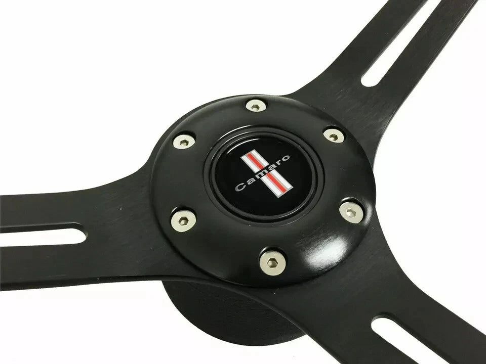 Sport Steering Wheel Kit Brushed Black Red Stitch for Chevy Camaro (1969–1994)