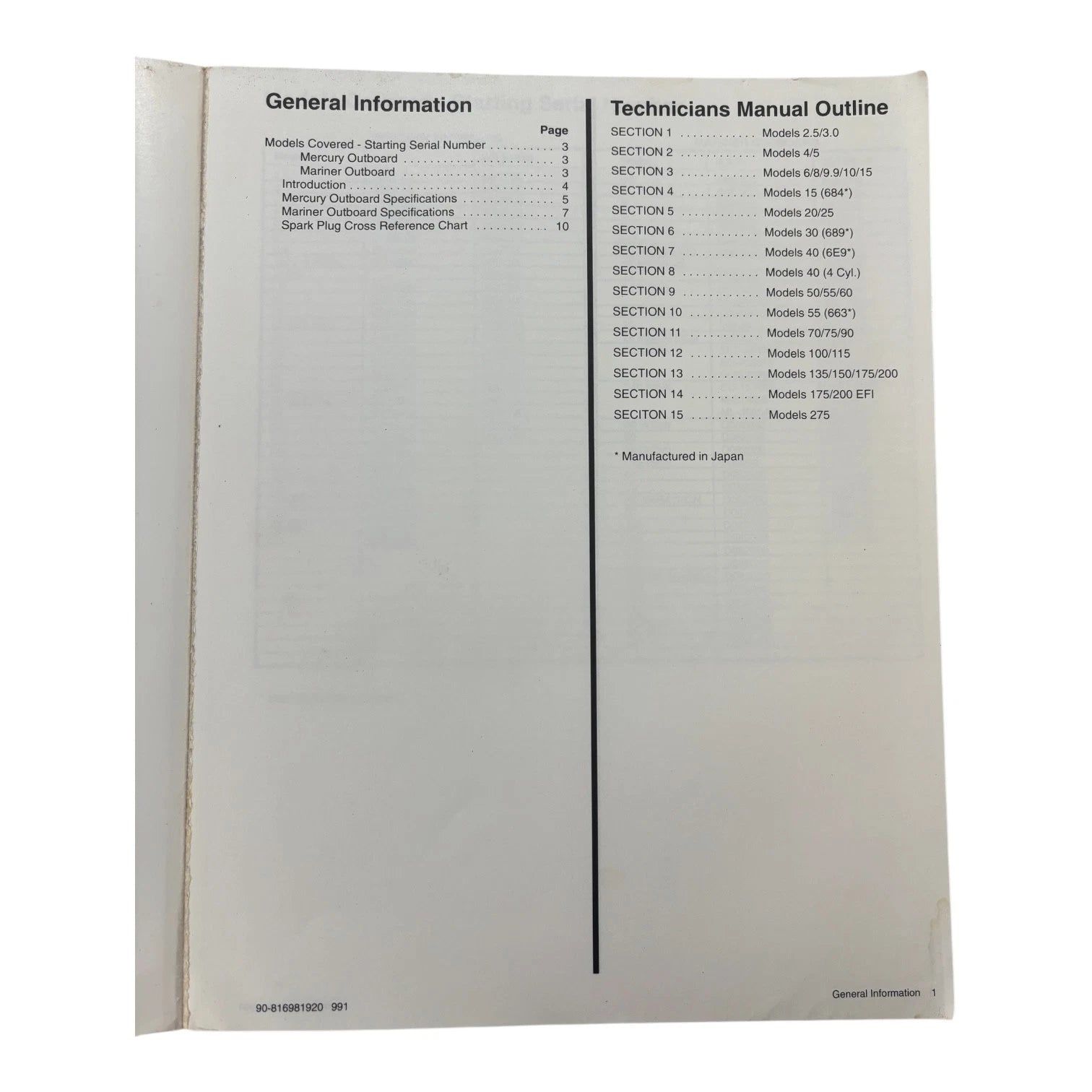 Technicians Handbook for Mercury Mariner Outboards (1992) 90-816981920