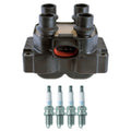 Denso Ignition Coil & 4 NGK Spark Plugs for Mazda 626 (1998–2002)