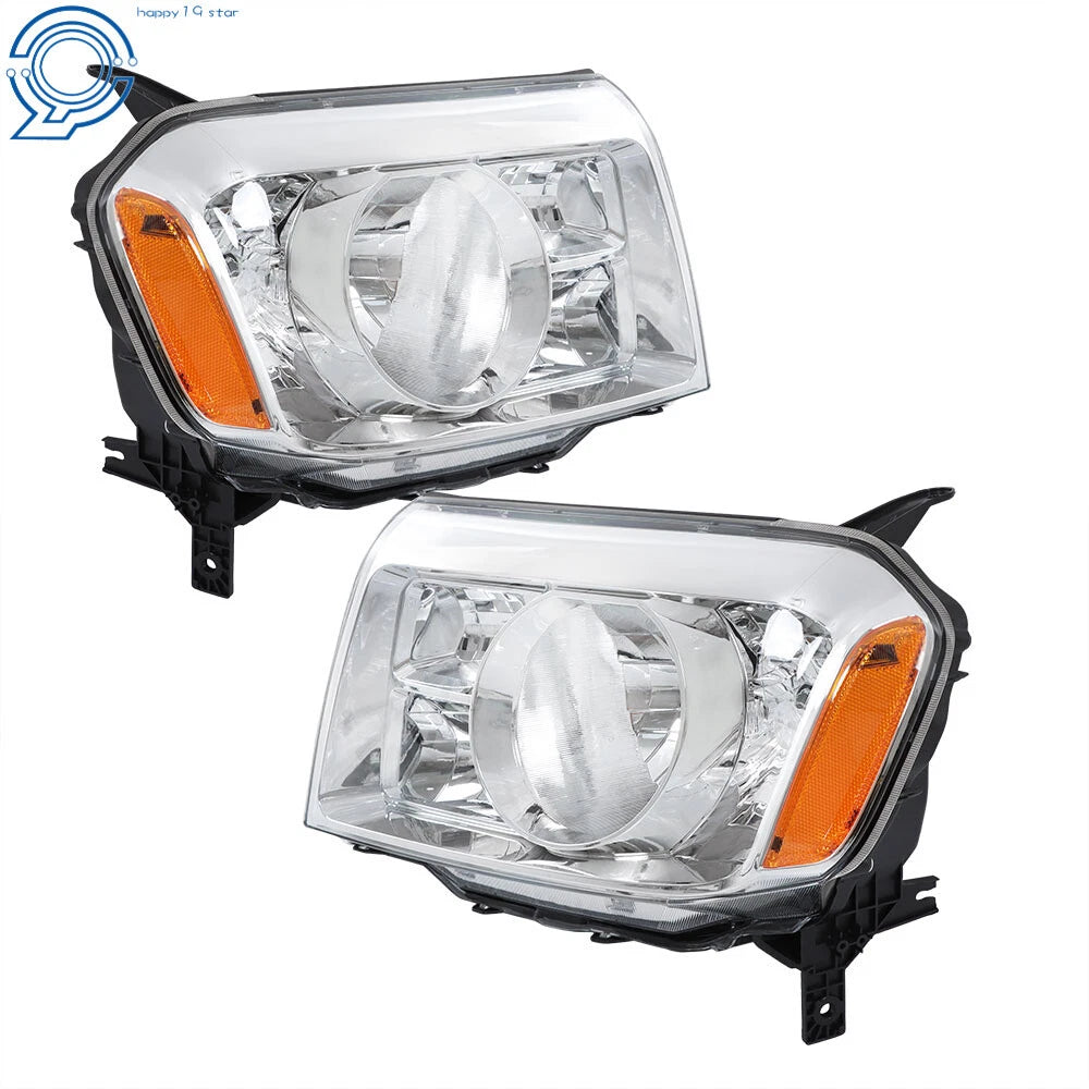 Pair Headlamp for Honda Pilot (2009-2011) Halogen Chrome Assembly