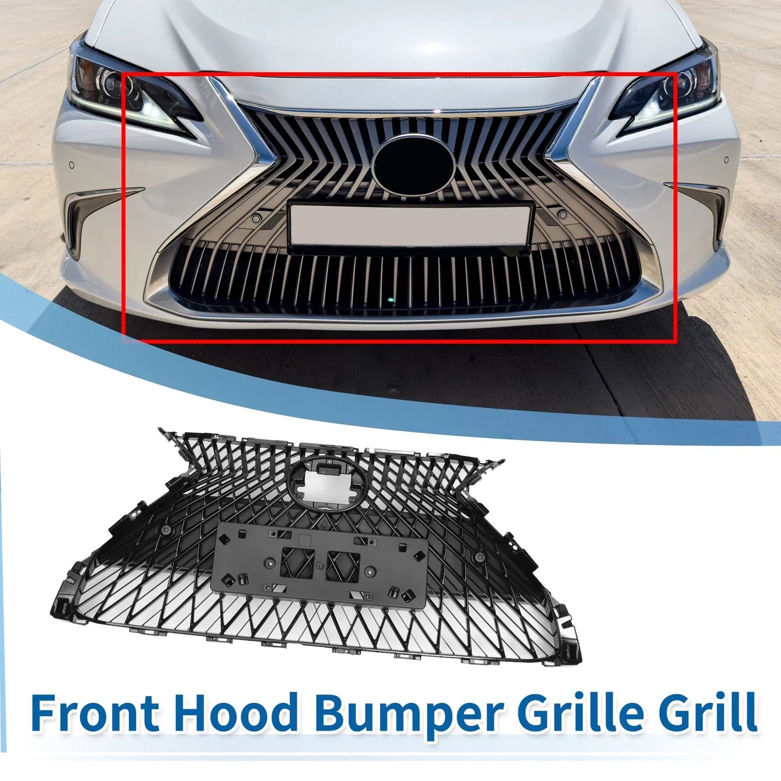 Front Hood Bumper Grille for Lexus ES350 2019-2021 Black Facelift Style