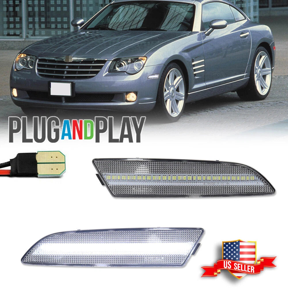 Full White LED Clear Front Side Marker Lights for Chrysler Crossfire (2004–2008)