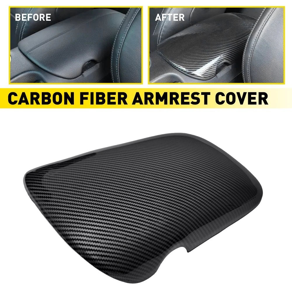 Center Armrest Box Storage Cover Trim for Ford Mustang (2015–2025) Carbon Fiber