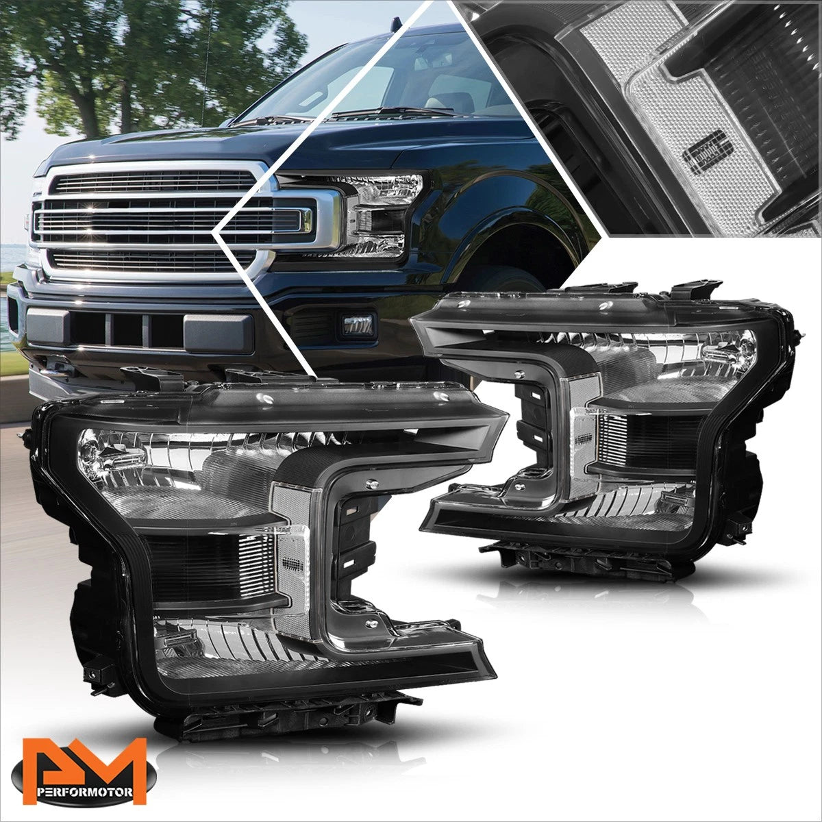 2X Black Housing Bumper Headlight Clear Side Corner Lamps for Ford F150 (2018–2020)