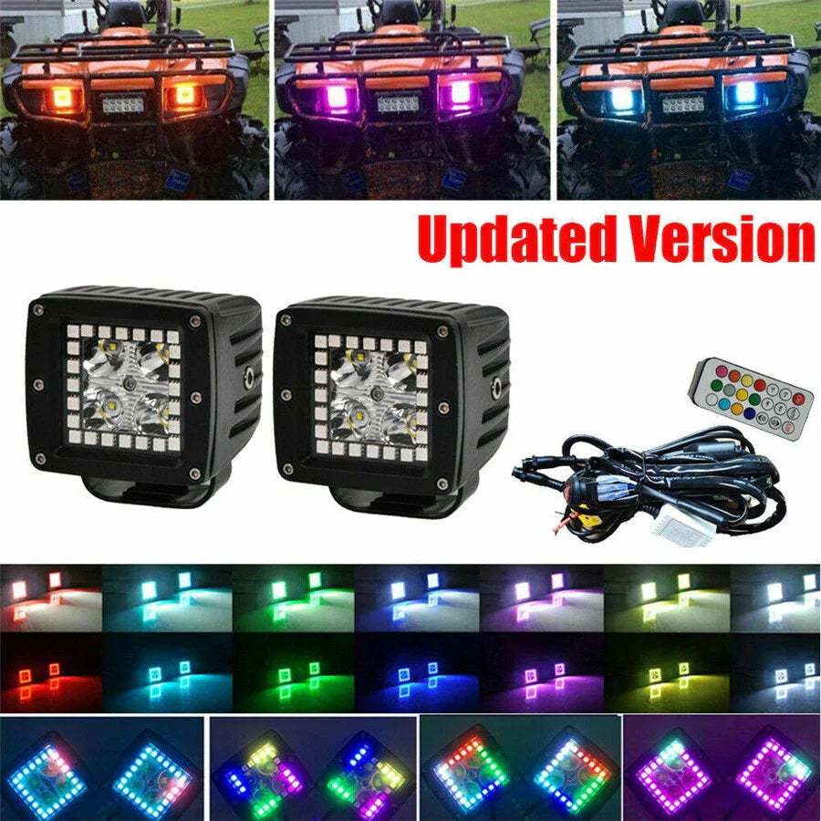 3" Spot Cube Pods LED Work Lights w/Chasing RGB Angel Eyes for Car