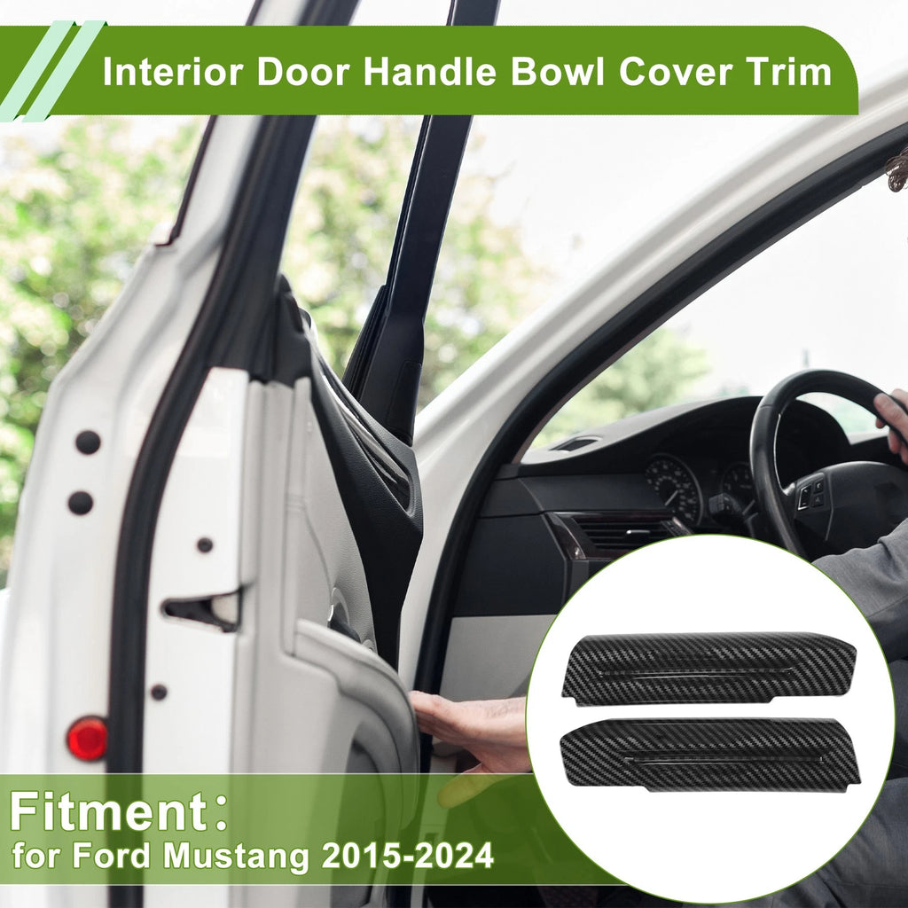 Interior Door Handle Bowl Cover Trim for Ford Mustang (Carbon Fiber, Black)