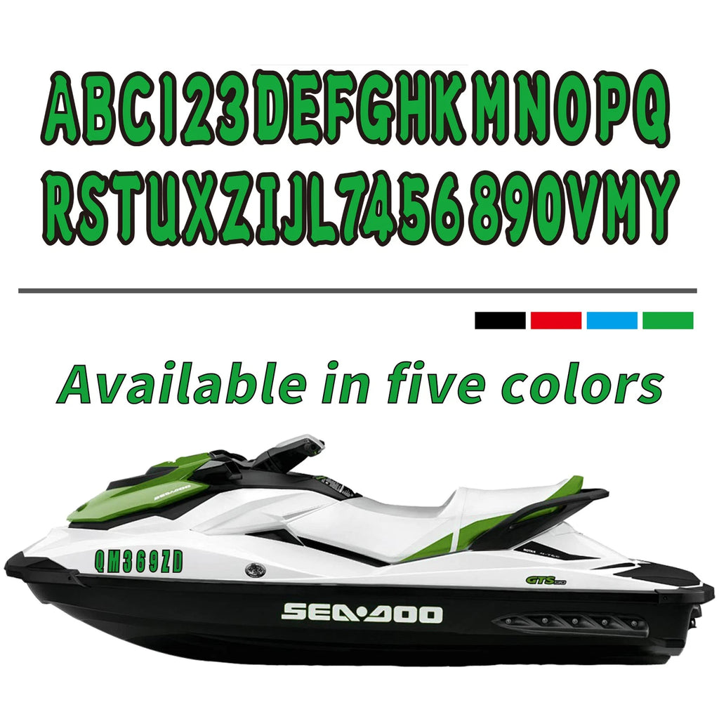 Set of 4 Green Marine Boat Sticker Decals A-Z & 0-9 Numbers